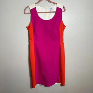 Badgley Mischka Sheath Dress Size 12 Cream Magenta Pink Orange Colorblock